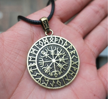 Load image into Gallery viewer, Nordic Symbol Viking Rune Circle Amulet Pendant Necklace
