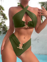 Load image into Gallery viewer, Women&#39;s High End Fashion Split Highrise Waist Bikini Cross Halter Neck Swimsuit
