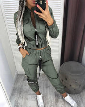 Load image into Gallery viewer, Long Sleeve Zipper Top &amp; Pants High Fashion Track Suit with Lanyard 2 Piece Set Yellow Black Army Green S-XL
