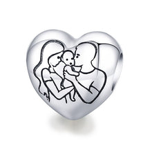 Load image into Gallery viewer, Bamoer 925 Sterling Silver Family Maternal Love Baby Feet Mom Heart Charms Pendants for Bracelet Bangle DIY Jewelry
