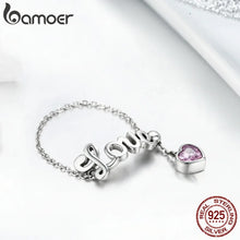 Load image into Gallery viewer, BAMOER Genuine 925 Sterling Silver Love Letter Adjustable Bracelet with Gem Stone Heart Charm Gift For Woman Sterling Silver Fine Jewelry
