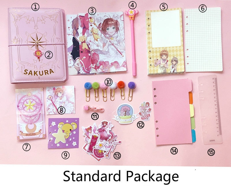 Beautiful Japanese Pink Sakura Loose-leaf Diary Deluxe Set Notebook Kawaii Travel Journal Handbook Spiral A6 Daily Planner Organizer Bullet Pink Journal