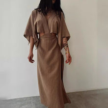 Load image into Gallery viewer, Stunning Elegance Hollow Out Backless Slim V-neck Cotton And Linen Long Dress Black or Brown Color Choice
