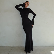 Load image into Gallery viewer, High Collar Neck Long Sleeve Sexy Backless Slim Fit Long Dress in Black or Red
