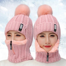 Load image into Gallery viewer, Women Wool Knitted Hat Ski Hat Windproof Winter Outdoor Scarf Collar Keep Face Warm Beanies Hat
