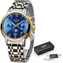 Load image into Gallery viewer, LIGE Women Gold Silver Watches 8 Choice Options 30M Waterproof Glow in Dark Watches +BOX
