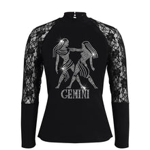 Load image into Gallery viewer, Hot Drill Print Bedazzled Black Solid Lace Sleeves Sexy Women Y2k Gothic Long Sleeve Tops Zodiac Signs Skulls
