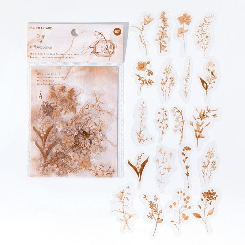 40Pcs/Pack Ruguang Dense Series Sticker PET Transparent Plant Flower Sticky Label Deco Scrapbooking Collage Junk Journaling