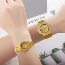 Load image into Gallery viewer, 4Pcs Couples Watch Set CZ Diamond Golden Wristwatch and Bracelet or Necklaces with Gift Box Choice of 2 Different Watch Sets
