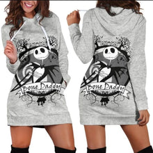 Load image into Gallery viewer, Jack Skellington Hoodie Dress Light Weight Sweater Dress Corpse Bride Dress with Hood 12 Design and Color Options
