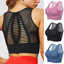 Load image into Gallery viewer, Women Unique Design Mesh Cut Out Back Breathable Sports Bras Push Up Top Underwear Sportswear Black White Red Blue
