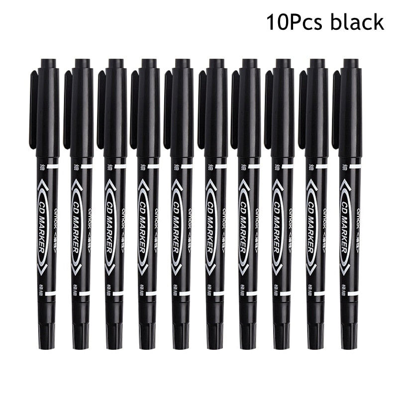 10 Pcs/set Twin Tip Colored Permanent Art Markers Pens Fine Point Waterproof Oily Black Ink Blue Ink Red Ink Sketchbook Painting School Supplies