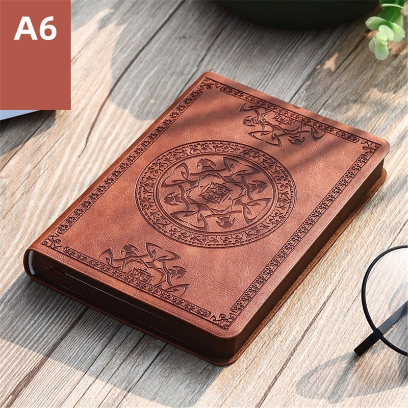 A6 Embossed PU Leather Pocket Journal Notebook Thicken Notepad Personal Planner Memo Book Sketchpad Wide Lined for Women Men Student Gift