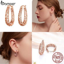 Load image into Gallery viewer, BAMOER 18K Gold Plated Filigree Hoop Earrings 925 Sterling Silver Rose Gold and Black Vintage Vine Earrings For Women Fine Jewelry Original Design
