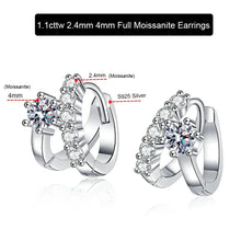 Load image into Gallery viewer, Buckle Hoop 1.1cttw Real D Color 2.4mm 4mm Full Moissanite Stone Hoop Earrings For Women S925 Sterling Silver Fine Jewelry
