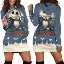 Load image into Gallery viewer, Jack Skellington Hoodie Dress Light Weight Sweater Dress Corpse Bride Dress with Hood 12 Design and Color Options
