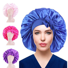 Load image into Gallery viewer, Large Satin Bonnet Silk Night Sleeping Cap Bonnet Satin Bonnet With Head Tie Band Bonnet Edge Wrap For Hair Protection Curly Braid Hair
