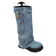 Load image into Gallery viewer, Autumn Chelsea Denim Boots Women&#39;s Flat Knee High Boots Zipper Casual  Zipper Snow Boots
