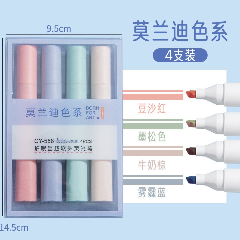 4PCS Pastel Highlighter Pen Marker Set Aesthetic Stationery Highlighters Kawaii Pens Colored Markers Kawaiii Cute Supplies Kids