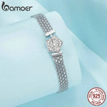 Load image into Gallery viewer, Bamoer 925 Sterling Silver Zirconia Set Rose Bracelet Hollow-out Wide Band Chain Charm Bracelet
