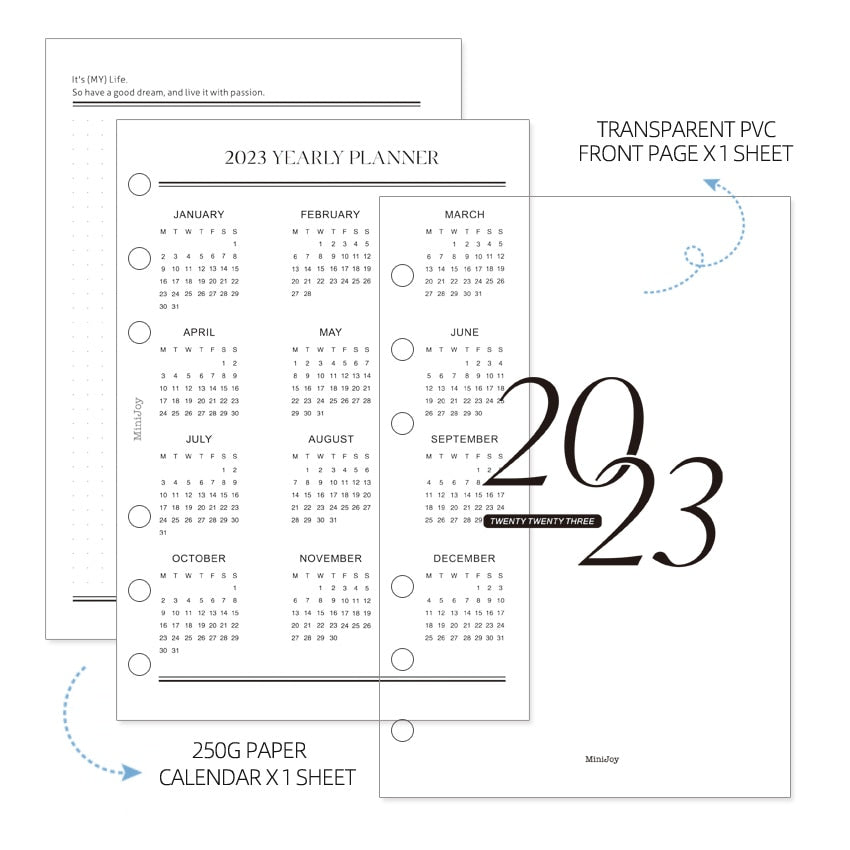 A5 A6 A7 2 Sheets 2023 Calendar Front Page Refill Papers for 6 Hole Binder Organizer Notebook