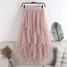 Load image into Gallery viewer, Tulle Pleated Irregular Design Long Skirt for Women Sweet Tiered Elastic High Waist Skirt 7 Beautiful Colors One Size
