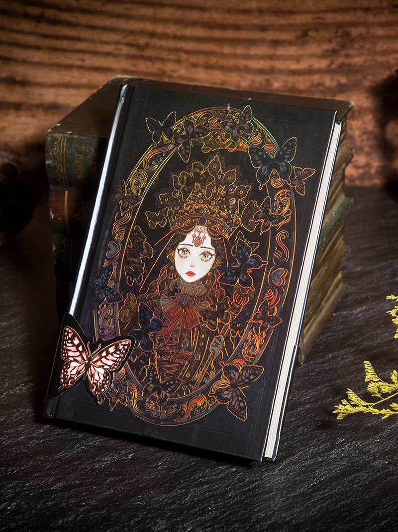 Gothic Retro Butterfly Dream Embossed Bronze Gold Gilded Hand Painted Diary Handbook Notebook Girls Hand-painted Bronzing Color Hardcover Daily Planner Student Designer Stationery