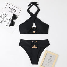 Load image into Gallery viewer, Women&#39;s High End Fashion Split Highrise Waist Bikini Cross Halter Neck Swimsuit
