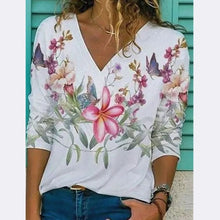 Load image into Gallery viewer, Floral Print V Neck Long Sleeve Loose Fit Blouse
