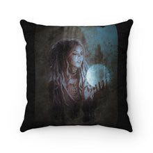 Load image into Gallery viewer, Unique Faux Suede Throw Pillow Black Spiritual Lady Moon, Pillow Included, Beautiful Decorative Faux Suede Cushions, Unique Luxury Cushions
