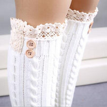 Load image into Gallery viewer, Warm Knitted Leg Warmers With Lace and Buttons at Top
