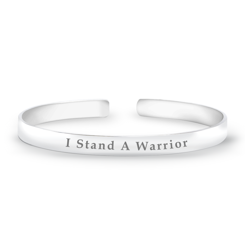 Custom Jewelry Women's 'I Stand A Warrior' Engraved 925 Sterling Silver Bracelet Cuff Bracelet Bangle Engraved Only English Alphabet & Numbers