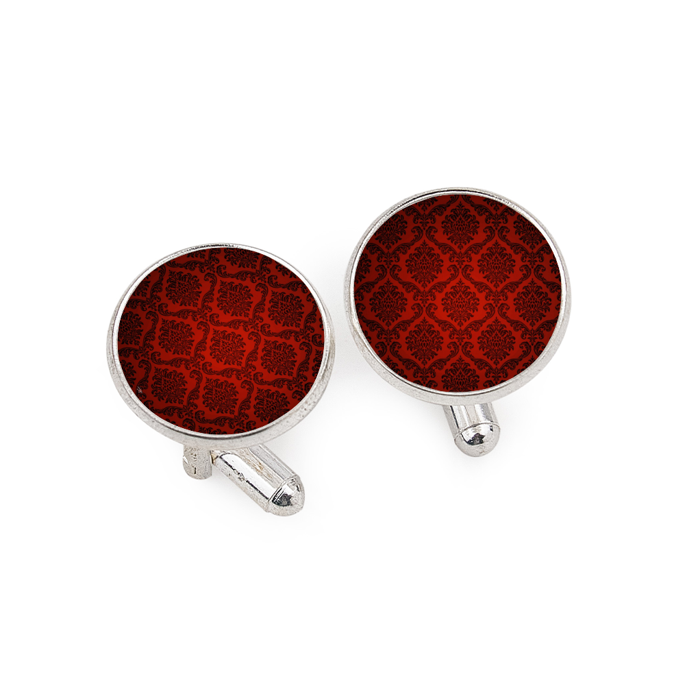 Dark Red Damask Cufflinks Tuxedo Studs