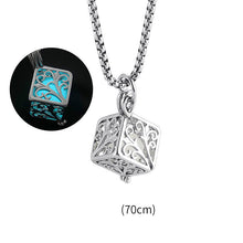Load image into Gallery viewer, Tree of Life Cube Pendant with Luminous Fluorite Stone and Choice of Chain Length
