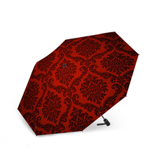 Load image into Gallery viewer, Custom Dark Red Damask Umbrella 3 Folding UV Umbrella Sunshine &amp; Rain Versatile Umbrella
