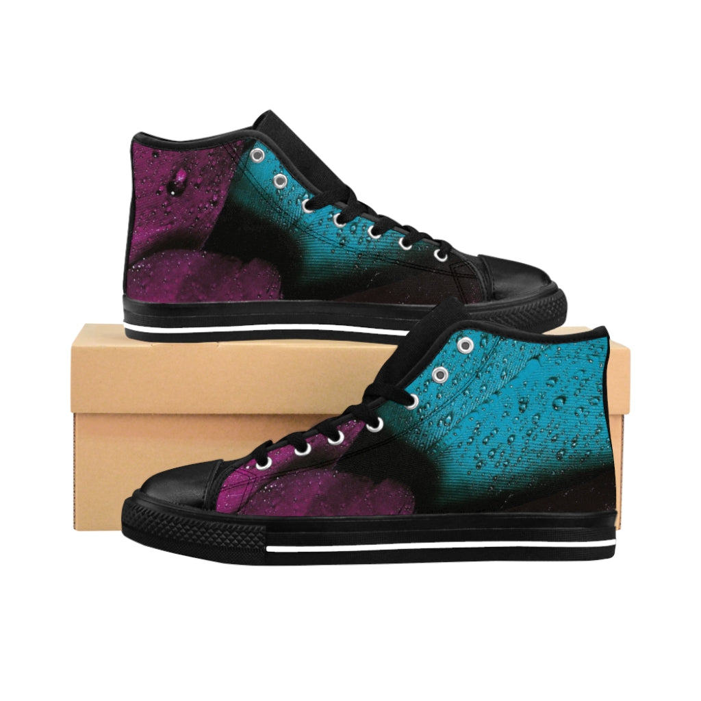 Women's Turquoise Raspberry High-top Sneakers, Sizes 6-12, Stylish Unique Shoes, Cool Alternative Styles, Edgy Rock Style Shoes, Fashionable Sneakers