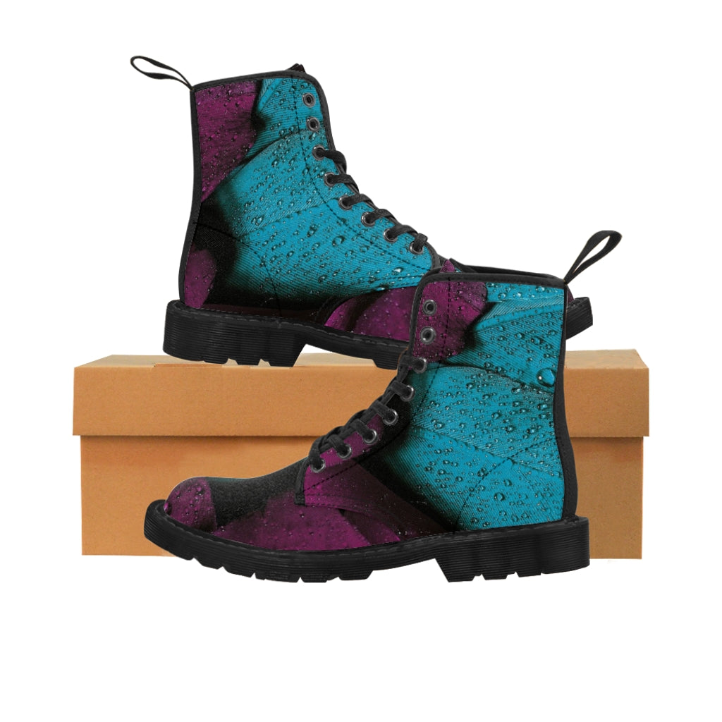 Women's Turquoise Raspberry Canvas Boots, Sizes 6.5-11, Stylish Unique Boots, Cool Alternative Styles, Edgy Rock Style, Fashionable Boots