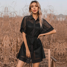 Load image into Gallery viewer, Little Black Mesh Sheer Short Sleeve Dress
