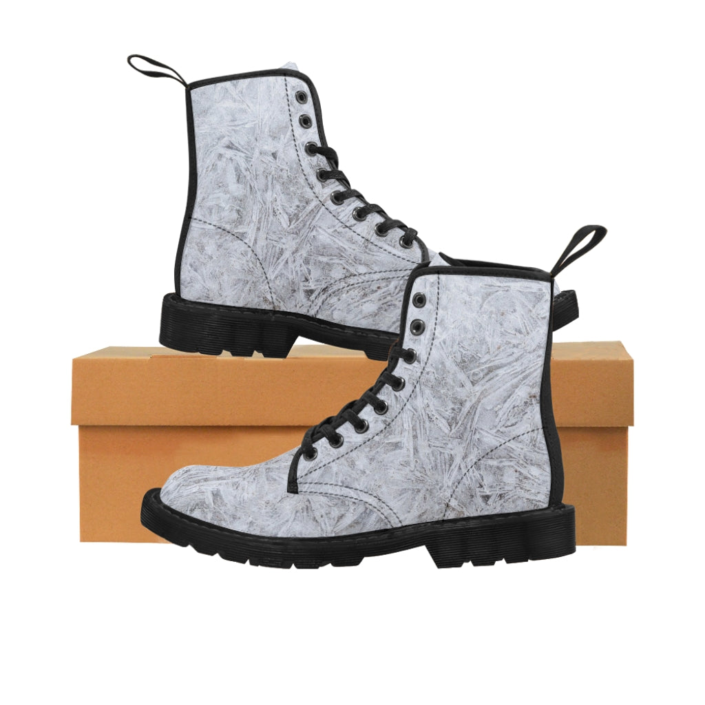 Women's White Ice Canvas Boots, Sizes 6.5-11, Stylish Unique Boots, Cool Alternative Styles, Edgy Rock Style, Fashionable Boots