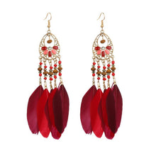 Load image into Gallery viewer, Red Feathers + Beaded Tassel
