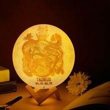 Load image into Gallery viewer, Taurus Zodiac Touch and Remote Control 3D Lunar Lamp with 16 Colors of Light

