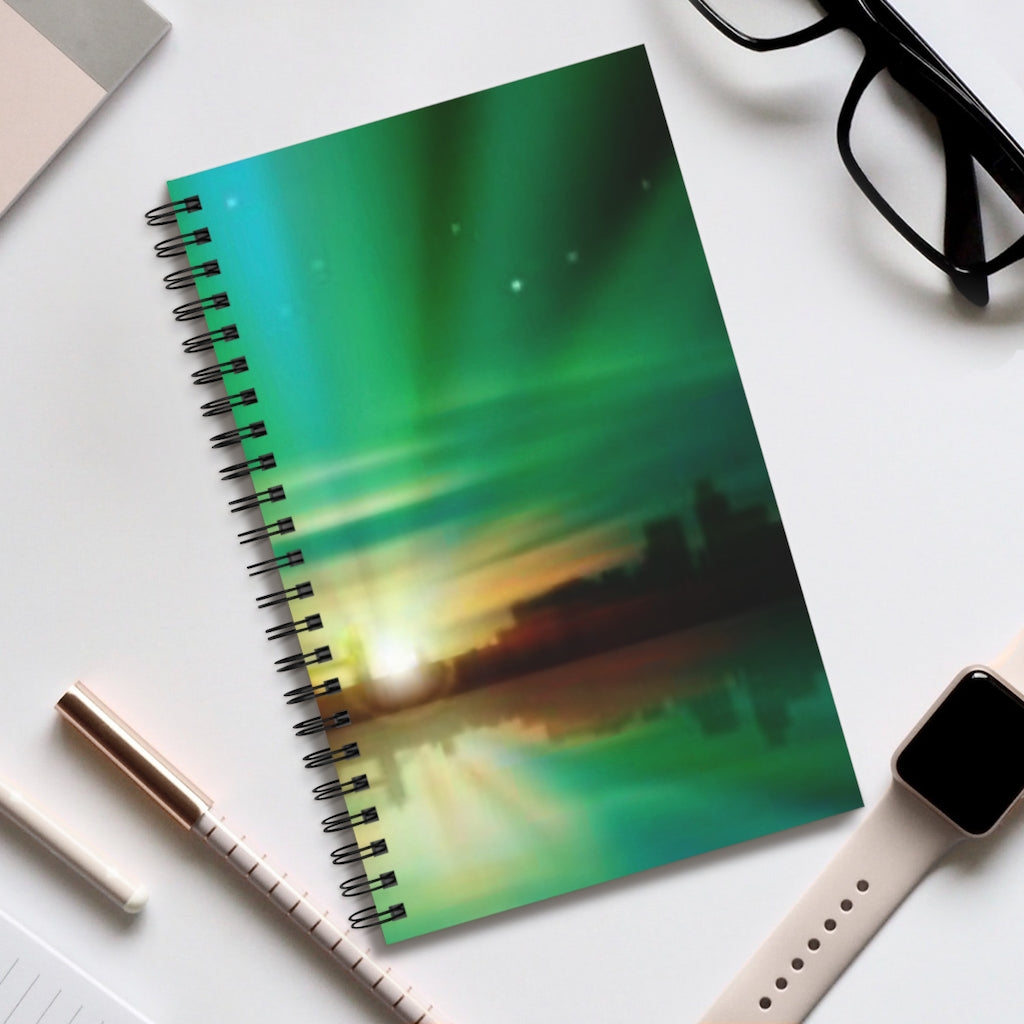 Green Sunrise 5x8 Spiral Bound Journal, Diary, Notebook, Available in Dot Grid, Lined, Blank, Task