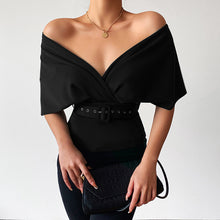Load image into Gallery viewer, Off Shoulder Shawl Collar Shirt with Waist Strap
