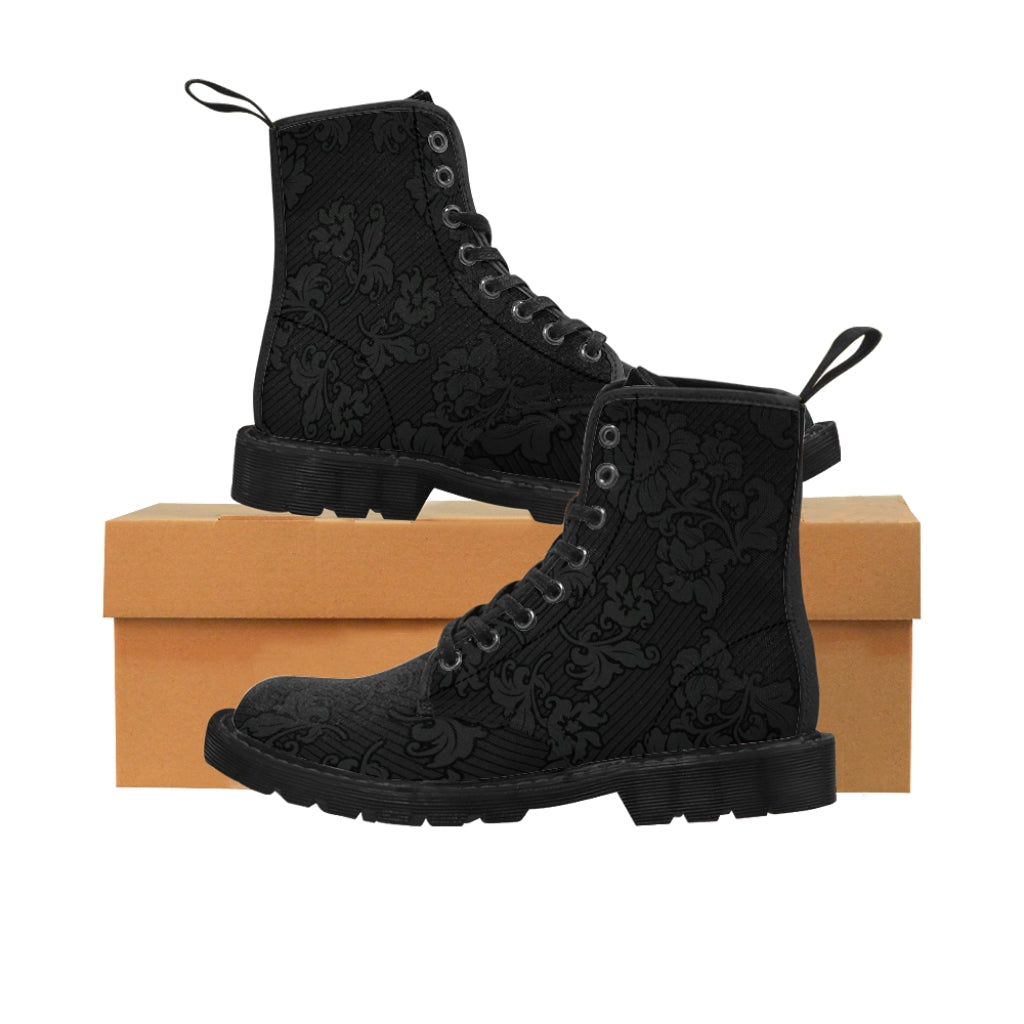Women's Black Beauty Canvas Boots, Sizes 6.5-11, Stylish Unique Boots, Cool Alternative Styles, Edgy Rock Style, Fashionable Boots