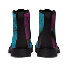 Load image into Gallery viewer, Women&#39;s Turquoise Raspberry Canvas Boots, Sizes 6.5-11, Stylish Unique Boots, Cool Alternative Styles, Edgy Rock Style, Fashionable Boots
