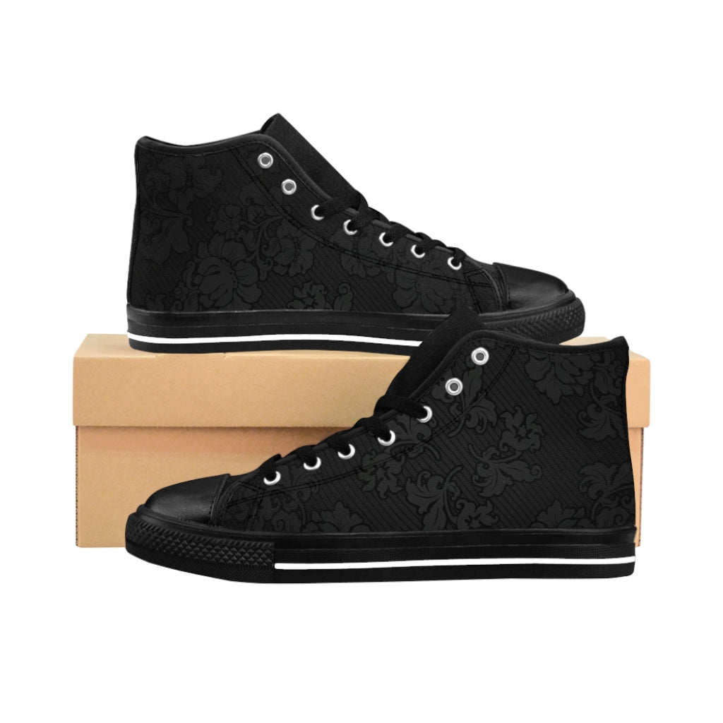 Women's Black Beauty High-top Sneakers, Sizes 6-12, Stylish Unique Shoes, Cool Alternative Styles, Edgy Rock Style Shoes, Fashionable Sneakers