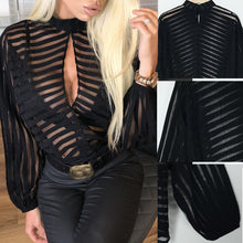 Load image into Gallery viewer, Elegant &amp; Sexy Black Sheer Long or Crop Blouses Long Sleeve Sizes S-XL
