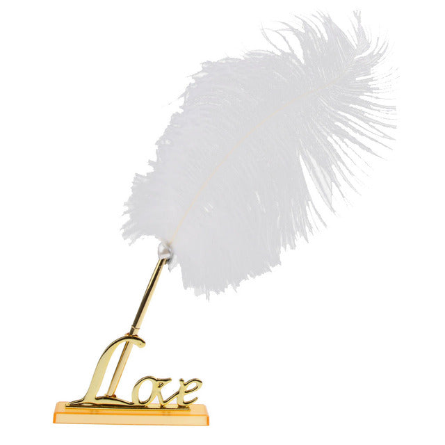 White Feather Signing Pen Gold or Silver Love Words Wedding Pen