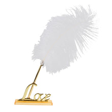 Load image into Gallery viewer, White Feather Signing Pen Gold or Silver Love Words Wedding Pen
