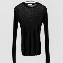 Load image into Gallery viewer, High Quality Plain Long Sleeve Round Neck Shirt Women Cotton Elastic Basic Shirts Female Casual Tops Long Sleeve Sexy Light Weight Shirt See Through Black White Gray and Claret
